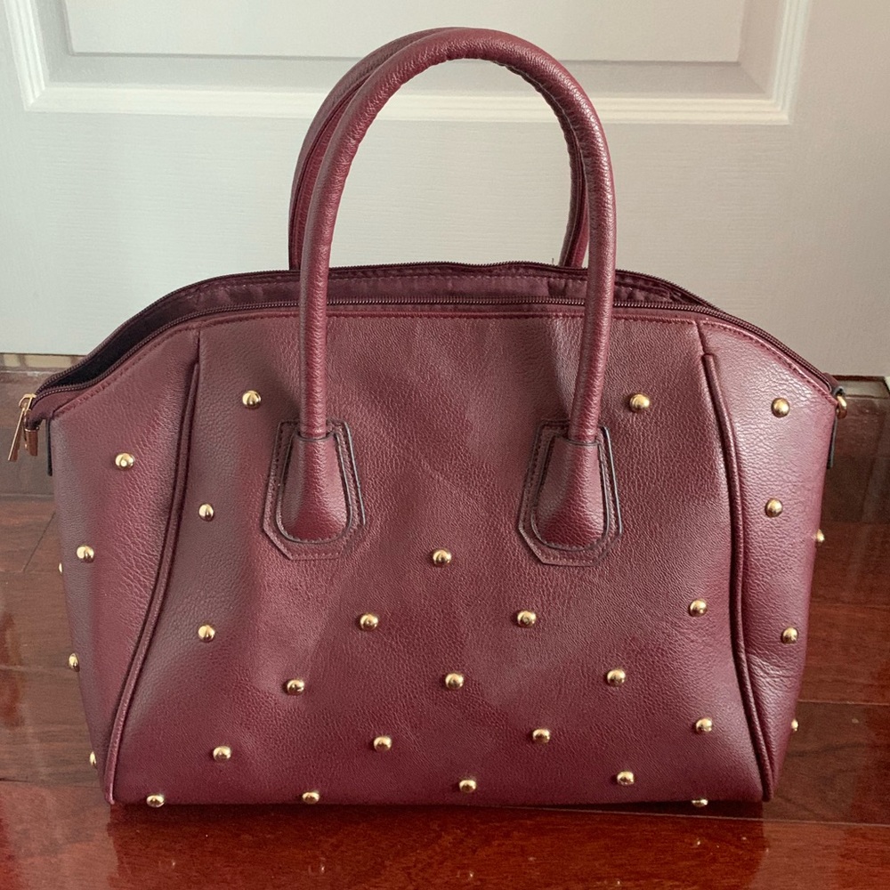maroon tote bag with gold studs - Picture 2 of 4